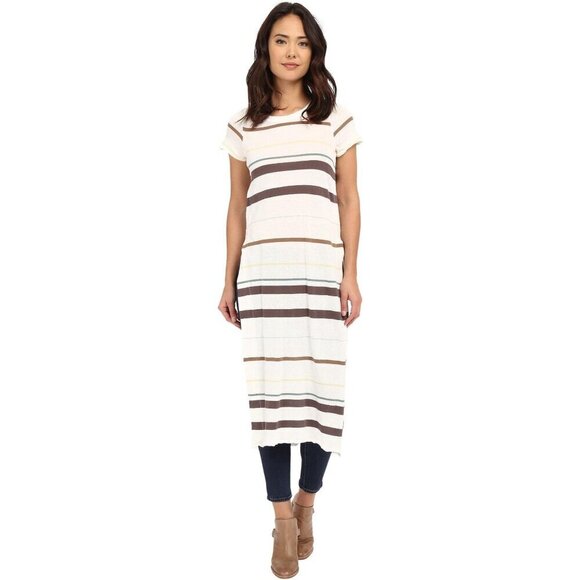 Free People Too Legit Tunic Dress White With Brown Stripes Size Small Cotton - Picture 6 of 10